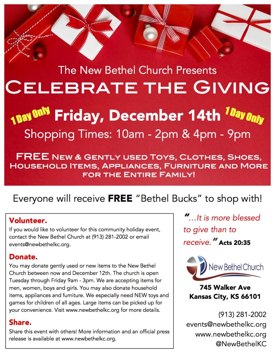 Celebrate the Giving Christmas Outreach The New Bethel Church